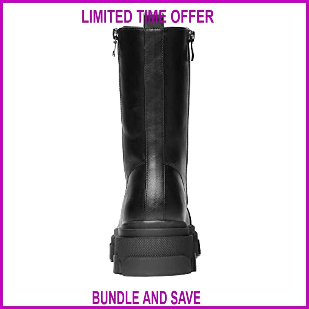 Women's Combat Boots Mid Calf Low Heel Chunky Platform Lug Sole - Picture 5 of 7